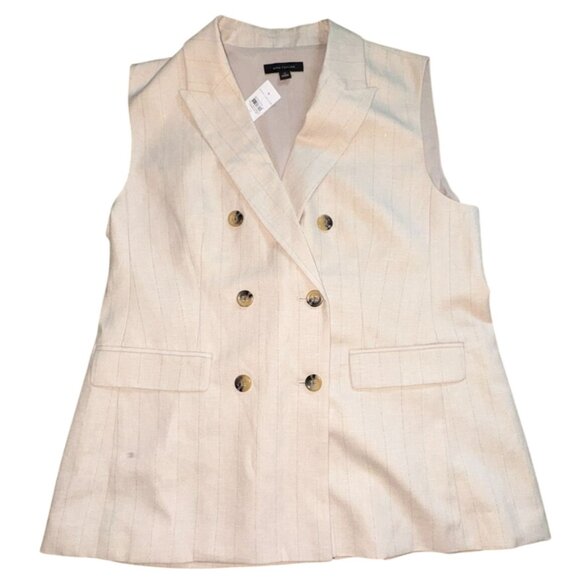 Ann Taylor Pin Striped Double Vested Breast-Tan-Size 14-NWT - Picture 1 of 8